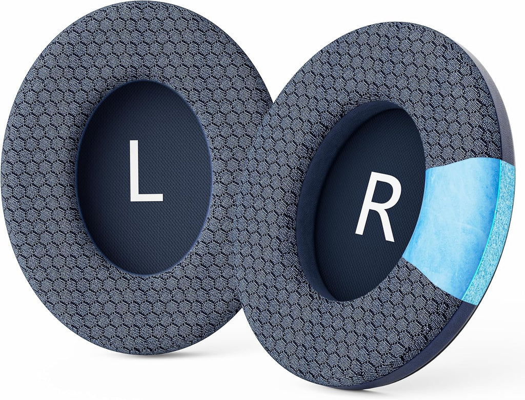 Cooling Gel Headphones Replacement Ear Pads for Bose Quiet Comfort QC35, Mesh Soccer Net Fabric Breathable Sports Fabric, Extra Thick & Cooler for Longer, Softer Memory Foam - Blue