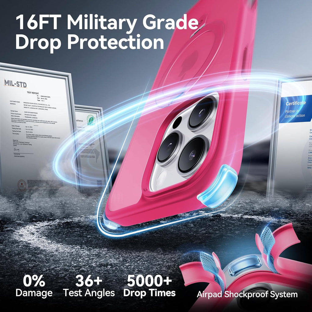 CASEKOO Designed for iPhone 16 Pro Max Case with Magnetic Invisible Stand [Military Drop Protection] [Compatible with MagSafe] Shockproof Slim Translucent Matte Promax Case 6.9 Inch, Hot Pink