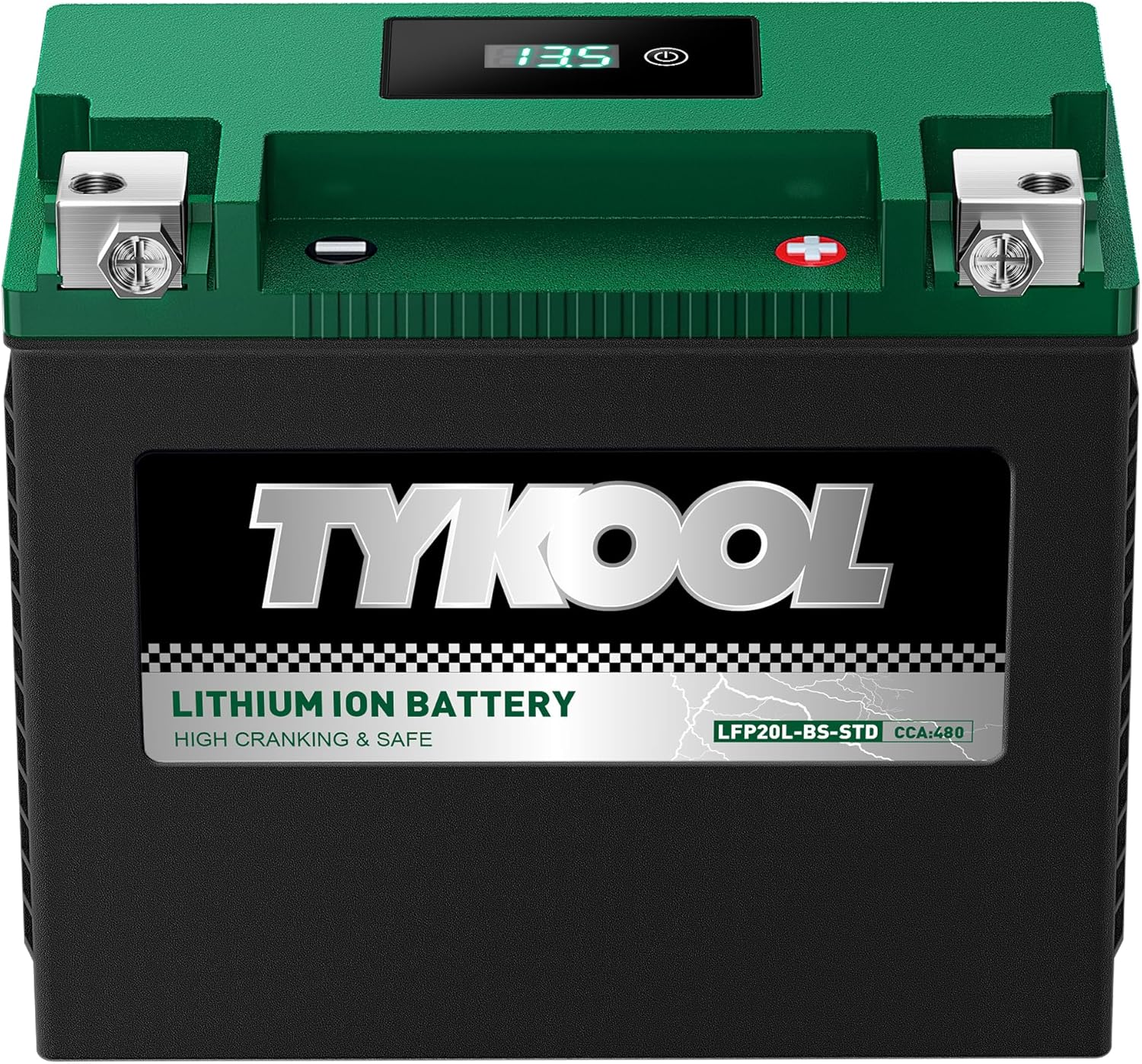 TYKOOL YTX20L-BS-STD Lithium LiFePO4 Motorcycle Battery 12v, 480CCA, 2X Cranking Amps,Digital Readout,Powersports Battery,for ATV,UTV,Jet Ski,PWC,Snowmobile,Quad,Riding Lawn Mowers and tractors