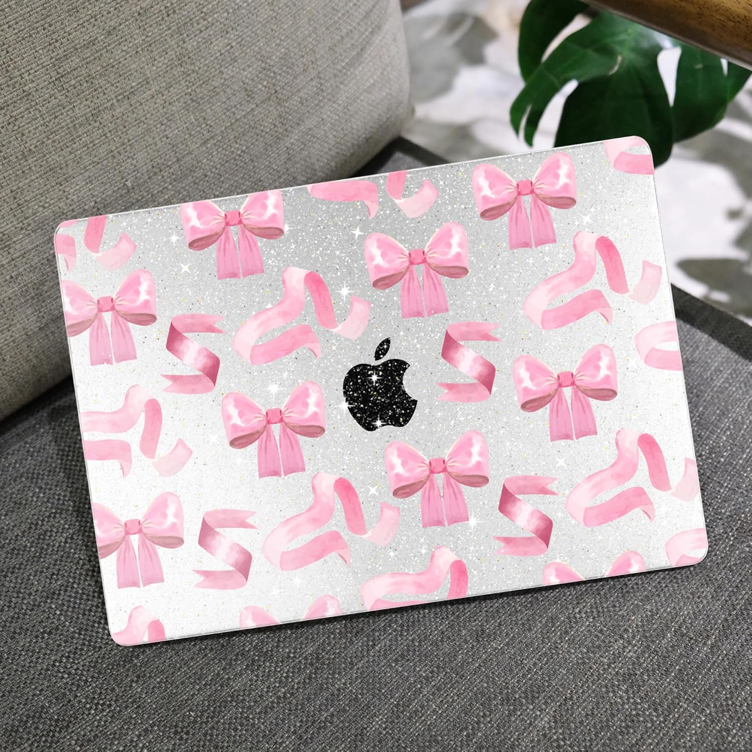 MEEgoodo for MacBook Air 13.3 inch Case 2021 2020 2019 2018 A2337 M1 A2179 A1932, Laptop Shell for MacBook Air M1 with Keyboard Webcam Cover & Trackpad Film & Type C Adapter,Pink Satin Bow