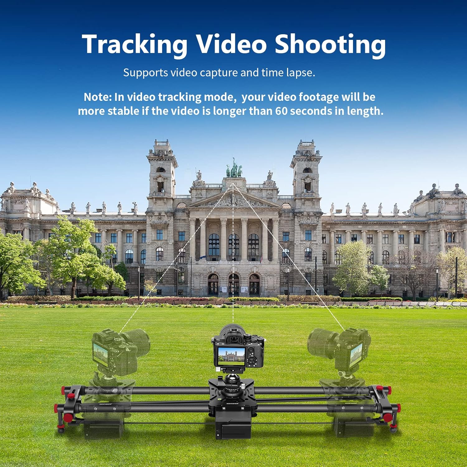 NEEWER 39.4”/100cm Motorized Camera Slider, App Wireless Control Carbon Fiber Dolly Rail Slider, Support Video Mode, Time Lapse Photography, Horizontal, Tracking and 120° Panoramic Shooting (ER1-100)