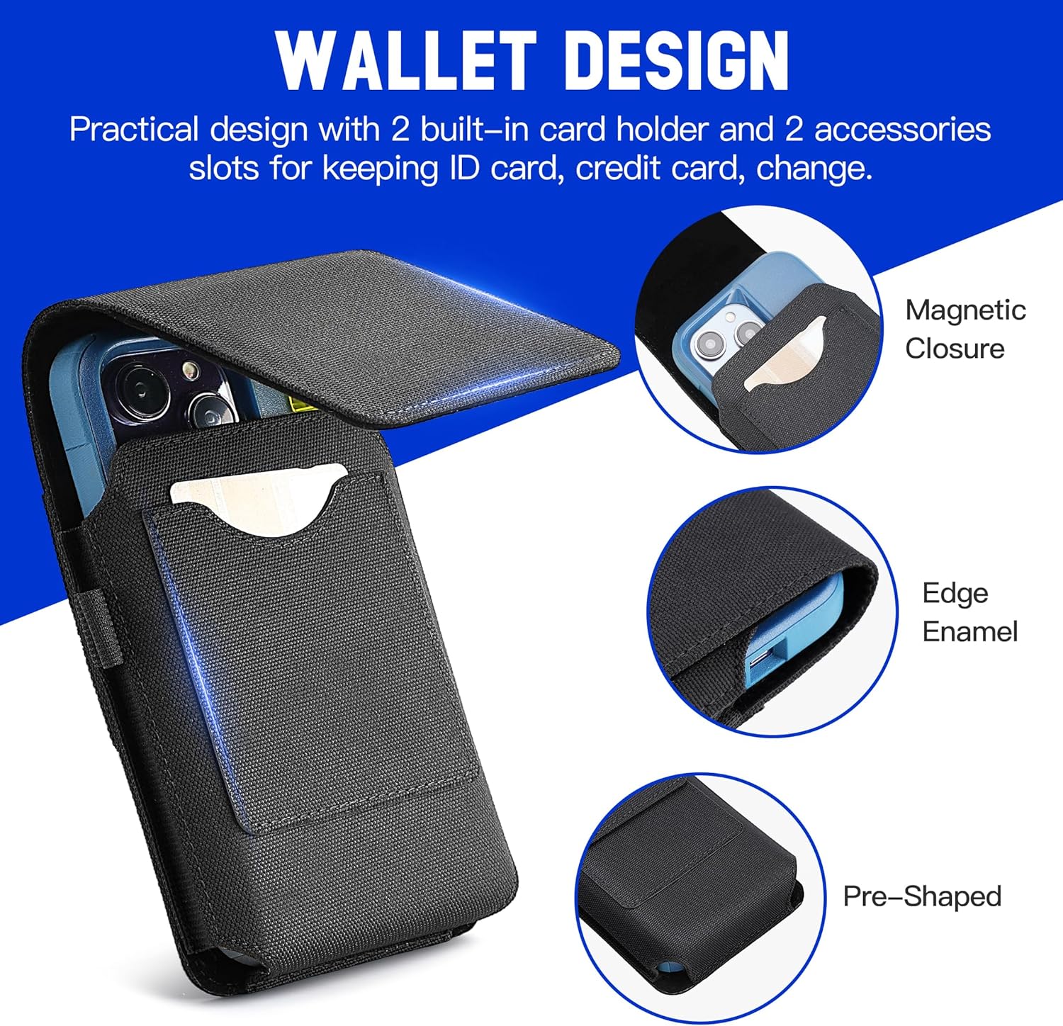 BECPLT for iPhone 17 Pro 16 Pro 16 15 Pro 14 13 Pro 12 Pro Belt Case Nylon Phone Holster with Belt Clip and Belt Loops Cell Phone Holder Carrying Pouch for Galaxy S25 S24 S23 S22 S21 S20 - Black