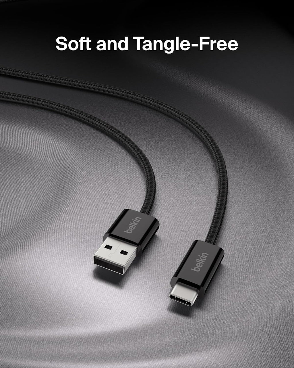 Belkin USB A to USB C Cable 2-Pack, 6.6ft, 15W - Type C Charger, iPhone Charger Cord, Soft, Braided, Flexible for iPhone 16 & 15, Galaxy S25, Pixel 9, iPad Pro, Airpods Pro, Switch & More - Black