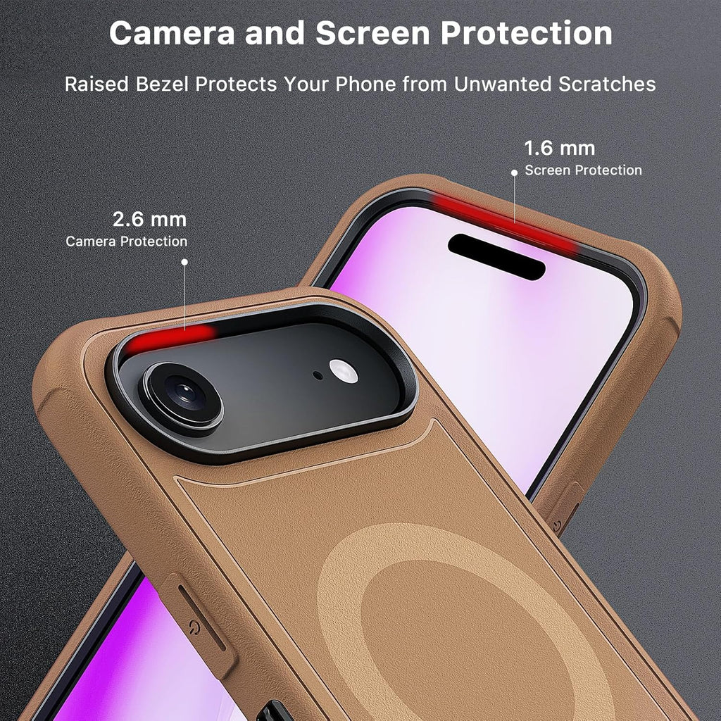 M MYBAT PRO for iPhone Air Case with Belt Clip Holster, [Compatible with Magsafe] w/Screen Protector, Anti-Drop, Shockproof, w 360°Rotating Kickstand, Heavy Duty Protection (Brown)