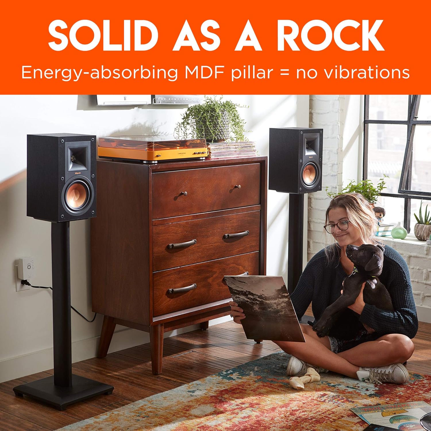 ECHOGEAR Premium Universal Floor Speaker Stands - Vibration-Absorbing MDF Design Works with Edifier, Polk, & Other Bookshelf Speakers Or Studio Monitors - Includes Sound Iso Pads & Carpet Spikes