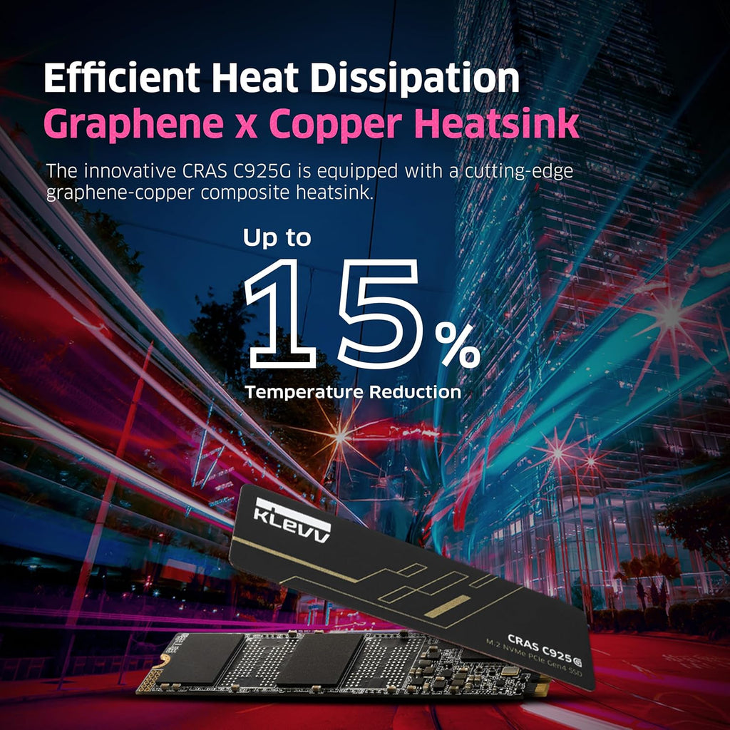 KLEVV CRAS C925G 500GB M.2 2280 NVMe PCIe Gen4x4 Internal Gaming SSD with Graphene Heatsink, Compatible with PS5, up to 7400MB/s (K500GM2SP0-25G)