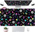 Retro 80s Desk Mat, Cute 90s XXL Large Gaming Mouse Pad, Black Boho Desk Pad with Stitched Edges, Computer Laptop Keyboard and Mouse Mat, Aesthetic Office Decor Non-Slip Mosuepad, 31.5x15.75 in