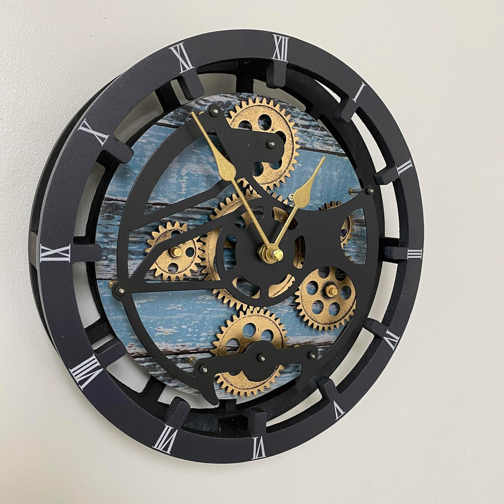 ImprovingLife The Gears Clock Desk Clock 10 inches with Real Moving Gears Convertible into Wall Clock (Aqua Green)