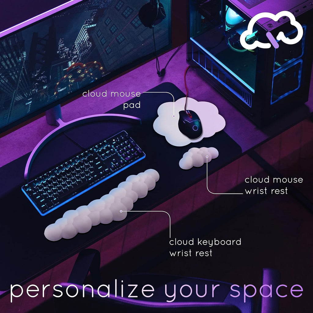 Qloud Cloud Wrist Rest Keyboard Wrist Rest for Computer Keyboard Pad, Cloud Keyboard Wrist Rest, Wrist Pad for Keyboard, Memory Foam, Non Slip Base, Comes with Mouse Pad - Dark Teal
