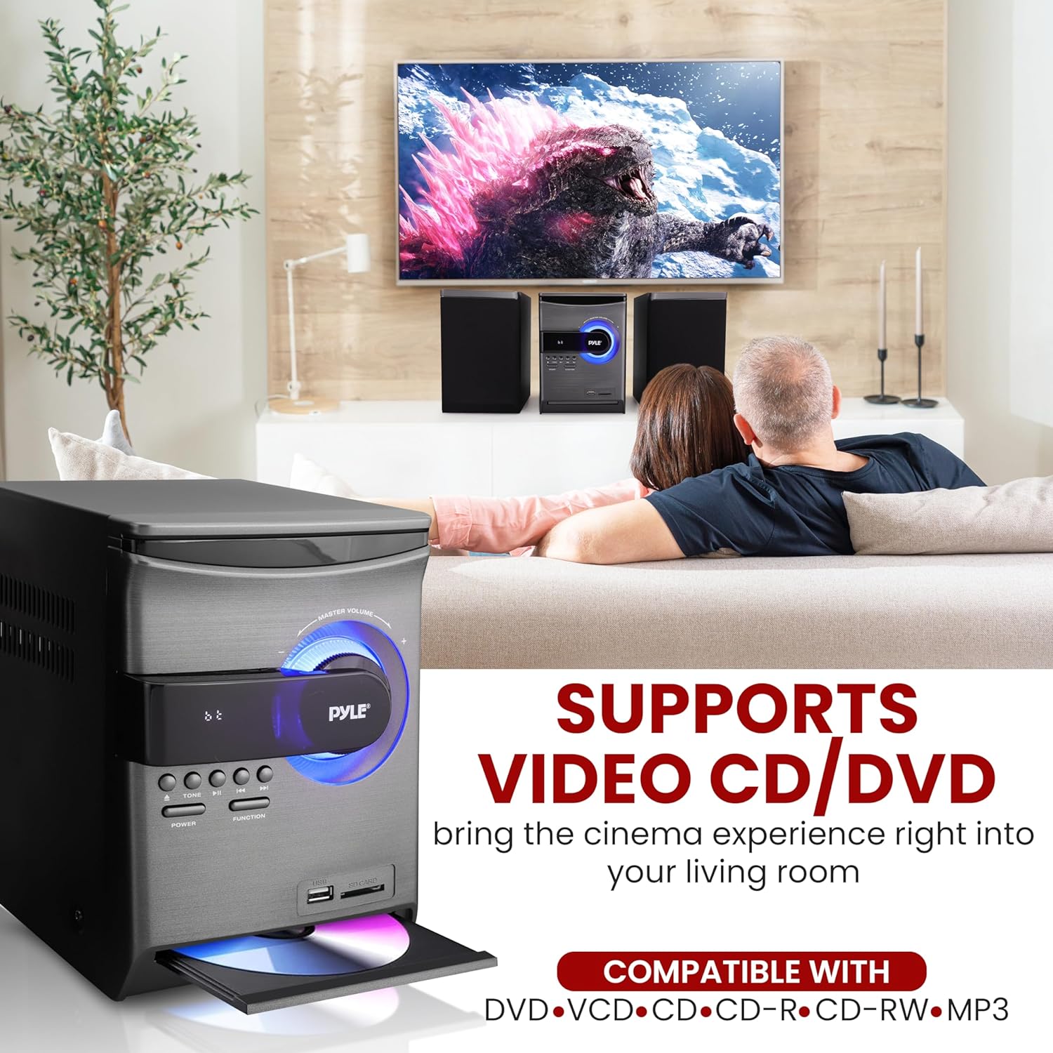 Pyle Home Stereo Shelf System - 30W Wireless BT Streaming with CD Player, FM Radio, USB & SD Card Playback, 2-Way Music Crisp-Sound, Remote Control, Dual Stereo Speakers (Black), PHSKR24