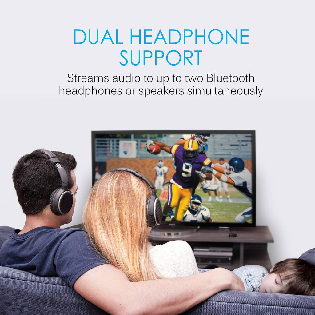 MEE audio Connect Bluetooth Audio Transmitter for up to 2 Wireless Headphones/Speakers, Bluetooth Streamer Adapter with AptX Low Latency for TV/PC/Airplane/Gym with 3.5mm/AUX/RCA/Optical Input