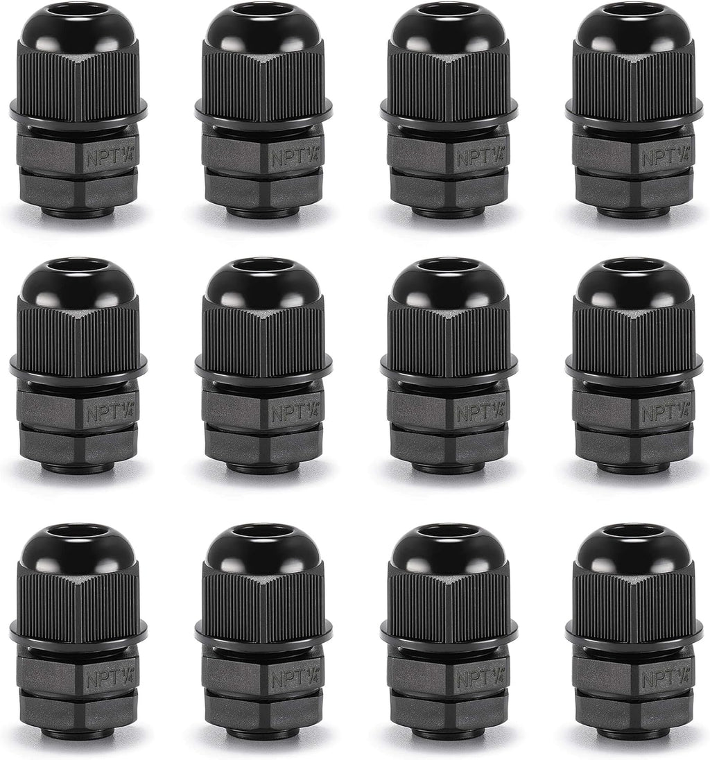 QILIPSU 12pcs 1/4" NPT Cable Gland Waterproof IP68 Nylon Cable Pass Through Cord Grip Connector Strain Relief Wire Grommet