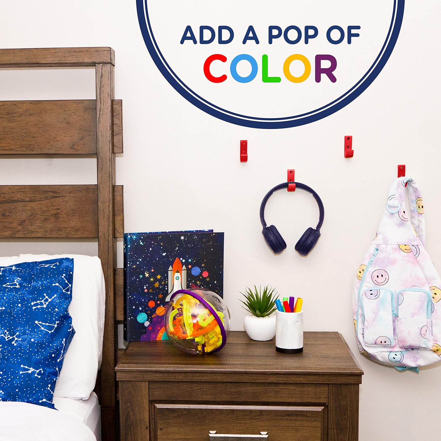 Heavy Duty Hooks for Hanging Coats, Jackets, Backpacks, Baseball Hats - Wall Mounted Rainbow Color Hangers for Kids, Perfect Hook for Classrooms, Bathroom Robes and Towels | J Hook 7-Pack