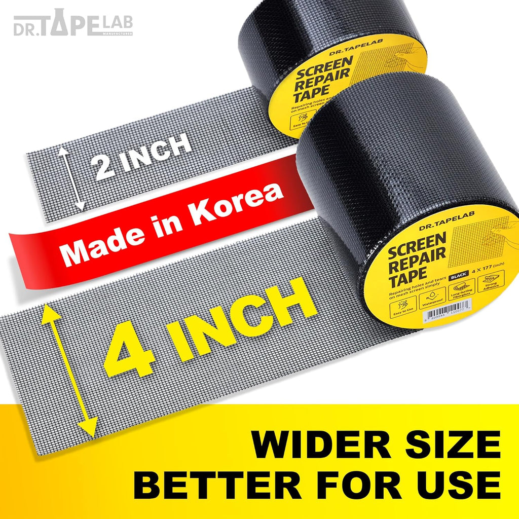 Black Window Screen Repair Tape, 2 in X 15 FT, Screen Repair Kit for Windows or Doors, Strong Adhesive Patch Kit Fiberglass Mesh Tape