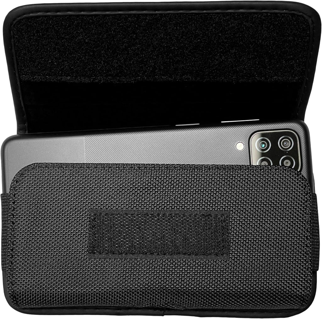 Nylon Cellphone Holster for Cricket Dream 2 5G, Motivate Max, TCL 50 XL 60 XE, S22 S23 S24 S25/Note20 Ultra - Horizontal Case Canvas Waist Carrying Pouch with Belt Clip/Loops, Black