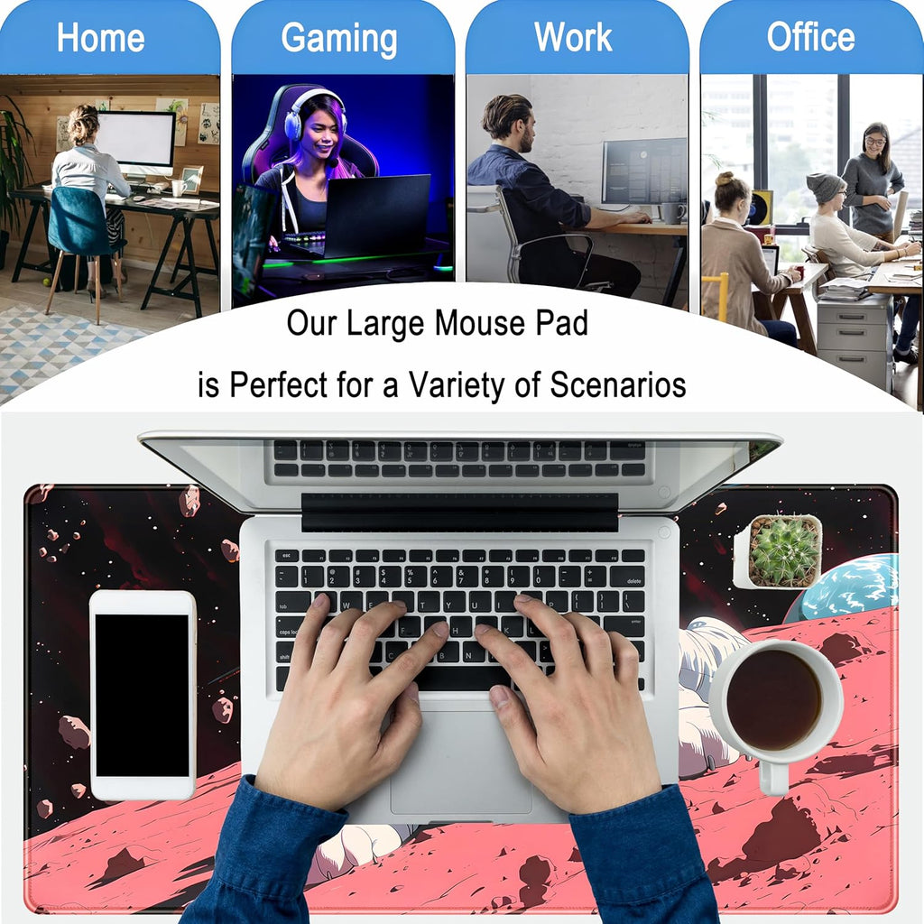 Cat Desk Mat Full Desk Mouse Pad Gaming Mat XXL, Fun Desktop Mats Computer Keyboard Pad Extra Large Mouse Mat, Laptop Mat with Stitched Edges, Office & Home Decor for Women 31.5" x 15.7"