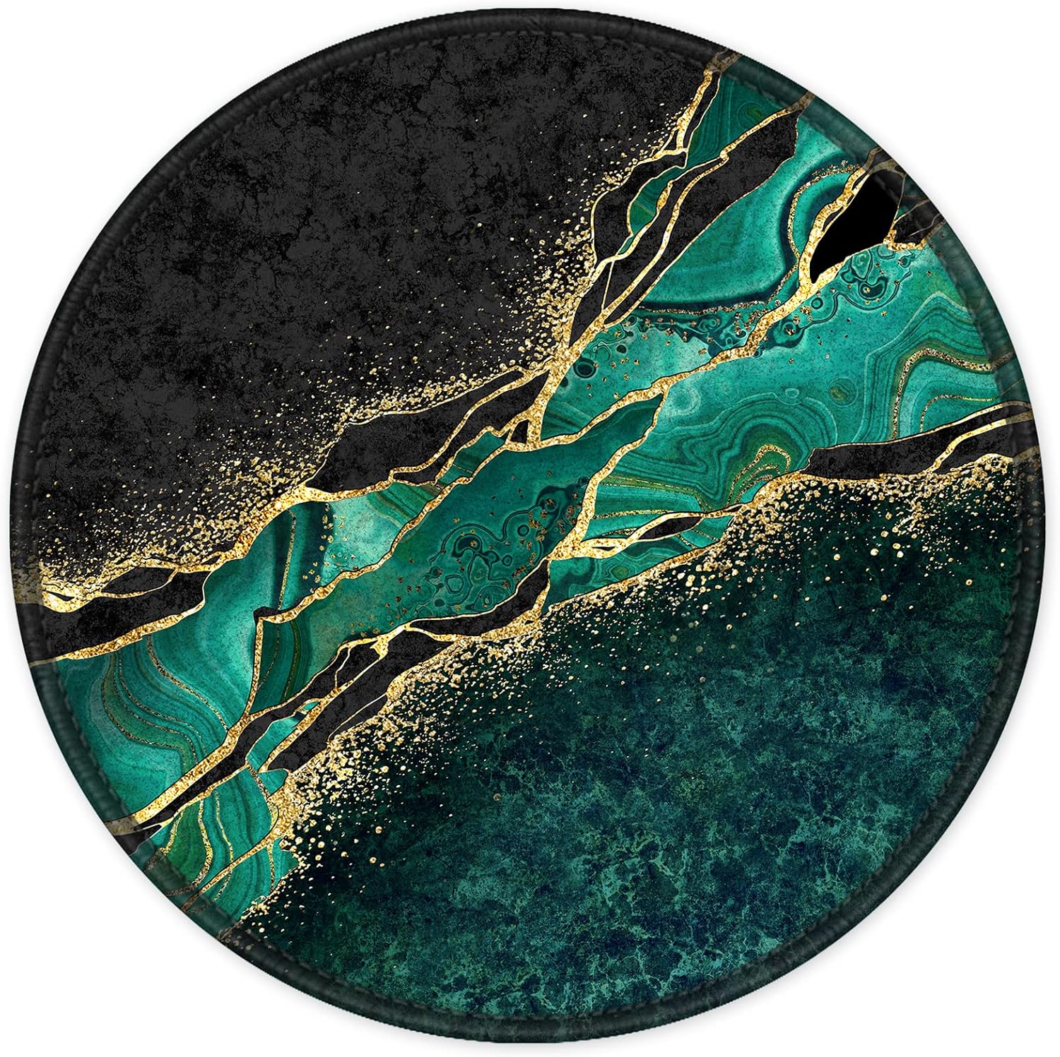 ITNRSIIET Round Mouse Pad with Stitched Edge Premium-Textured Waterproof Non-Slip Rubber Base Desktop Protection Mat Diameter 8.7 inches, Green Marble Gold