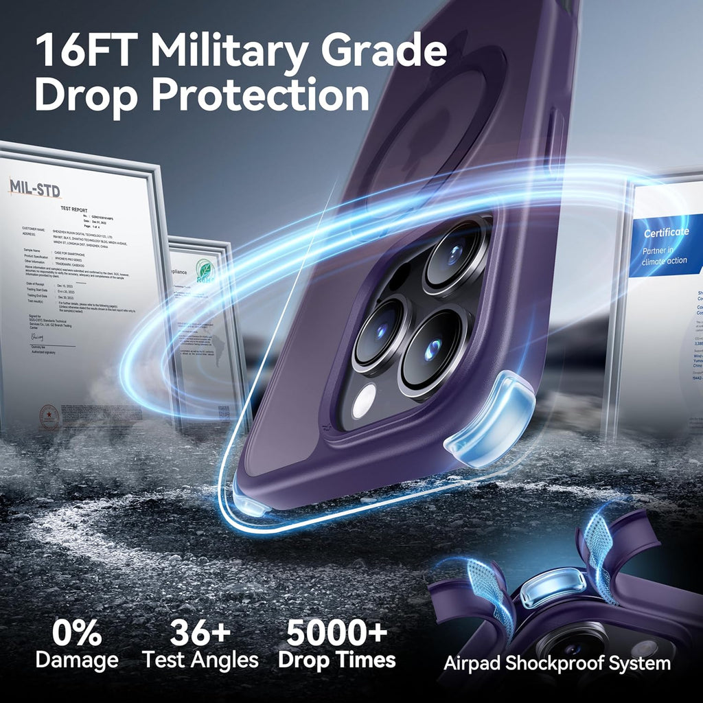 CASEKOO Designed for iPhone 16 Pro Max Case with Magnetic Invisible Stand [Military Drop Protection] [Compatible with MagSafe] Shockproof Slim Translucent Matte Promax Case 6.9 Inch, Purple