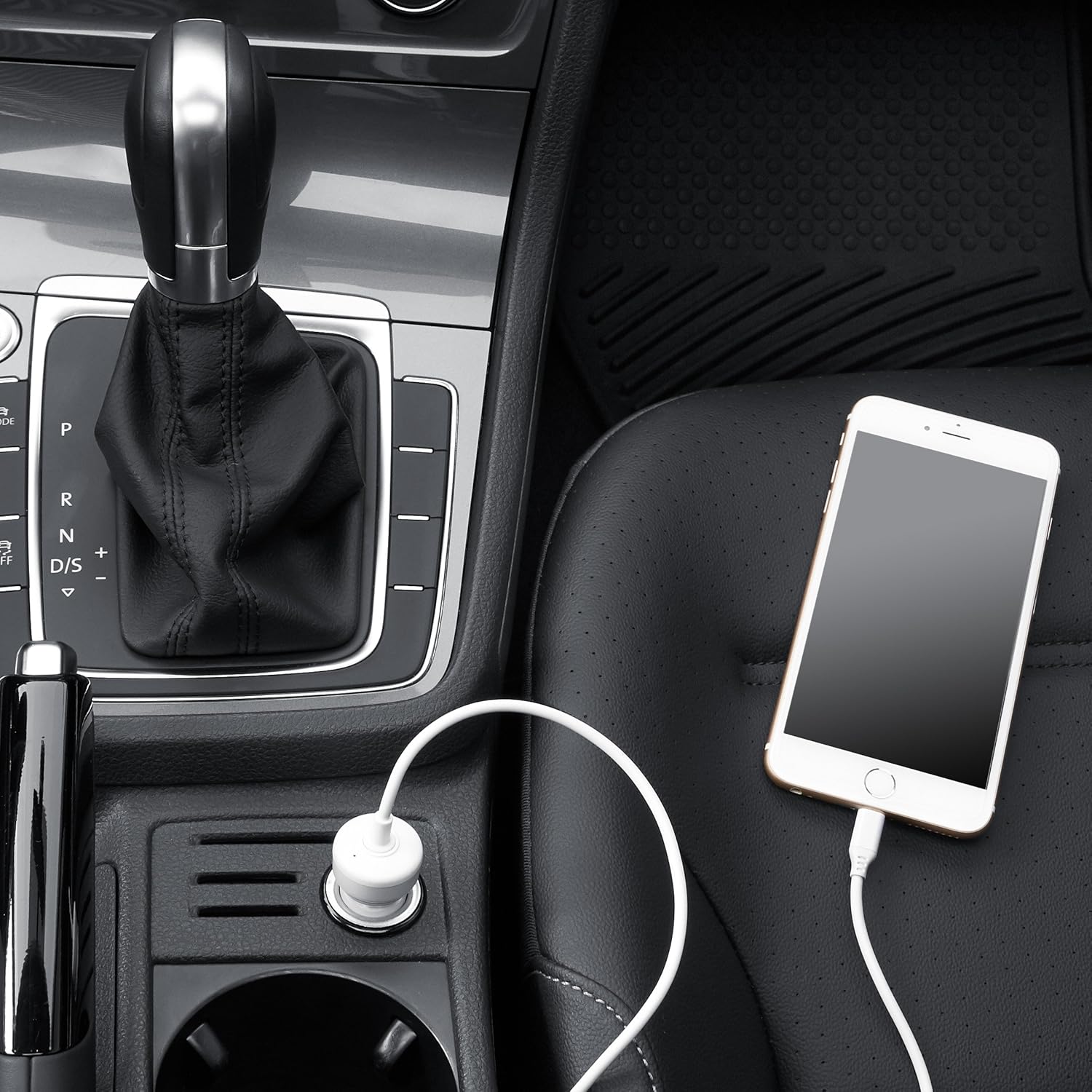 Amazon Basics 12W (5V, 2.4A) Car Charger with Lightning Cable (Straight) for iPhone and Apple Devices, 3 ft - Black