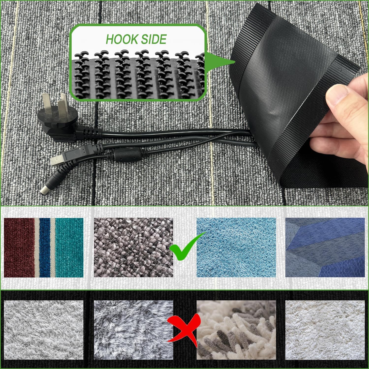 Floor Cable Covers - 20ft Oxford Fabric Cord Protector with Adhesive Hook & Loop,Waterproof Wire Storage Sleeve for Any Floor Surface,Durable Cable Management to Prevent Tripping Hazards (Black, 20ft)