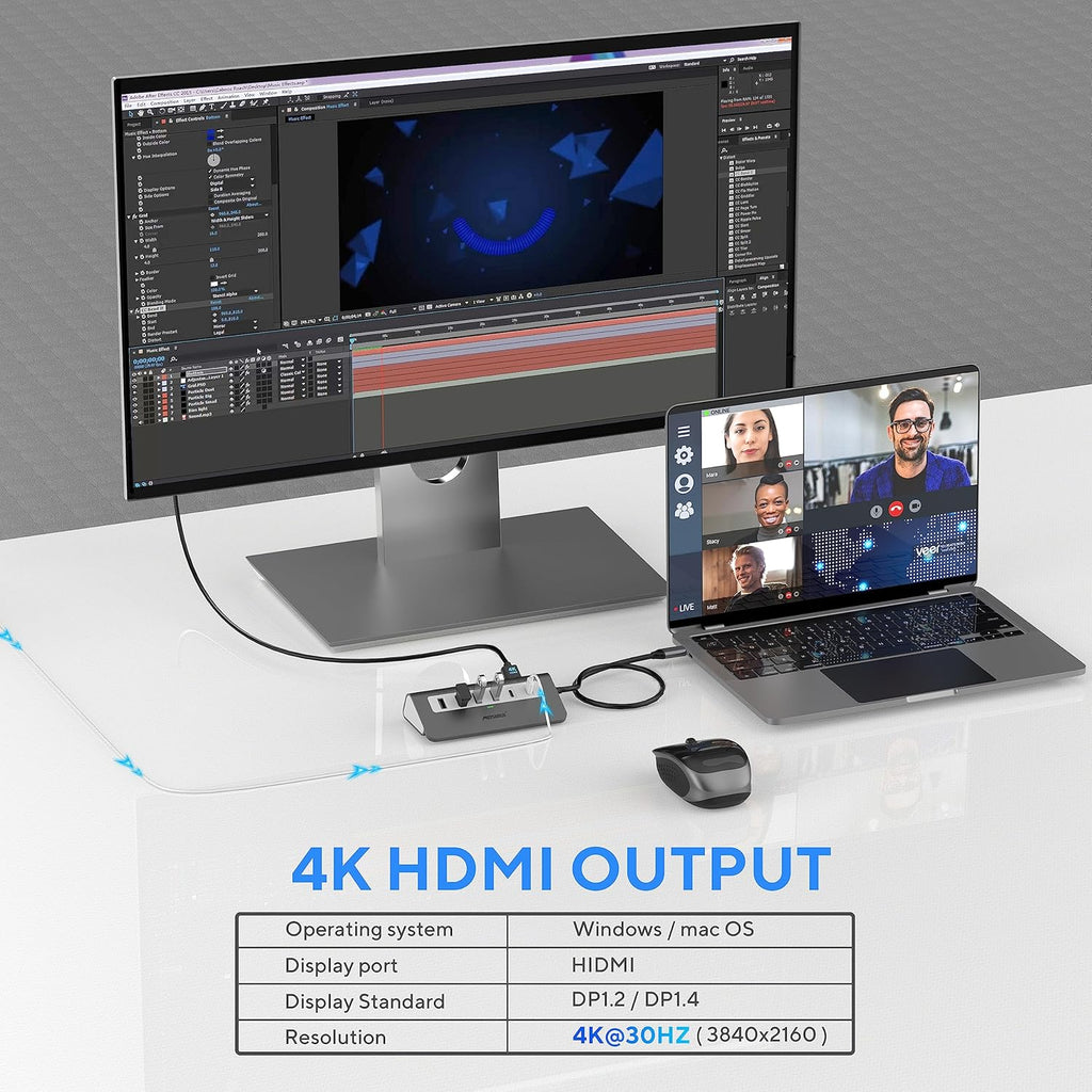 USB C Hub Multiport Adapter,Mosirui 9-in-1 USB-C Docking Station with 4K HDMI,5Gbps Type C 3.0,USB-A3.0/2.0,100W PD, SD/TF for MacBook/Pro iPad/Dell/HP/Desktop/Laptops(50CM)