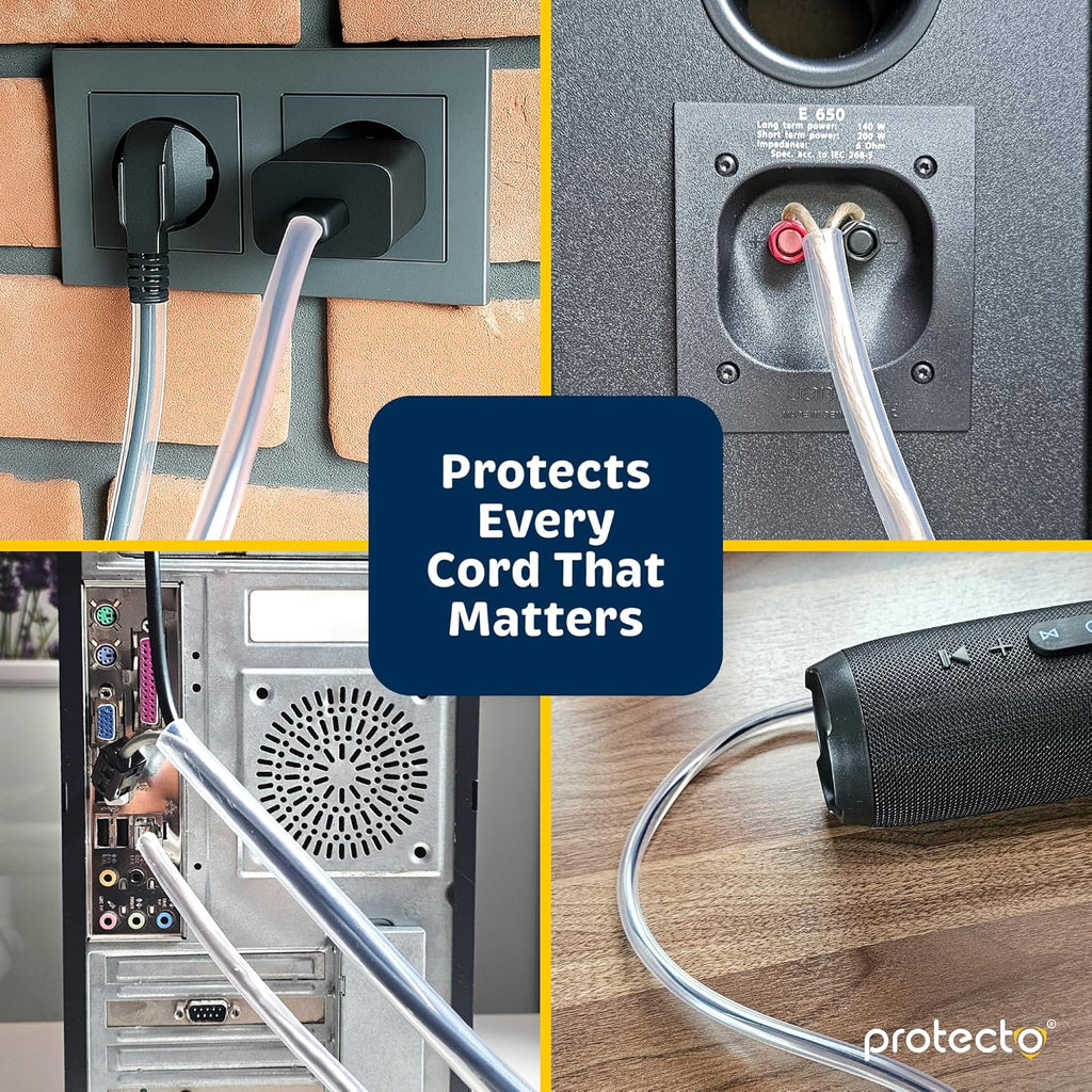 PROTECTO Heavy Duty Cord Protectors from Pets No Chew Solution, 7ft Easy to Use Dog & Cat Cord Protector, Clear & Odorless Critter Cord Covers for Pets, Power Audio & Video Wire Protector Tubing