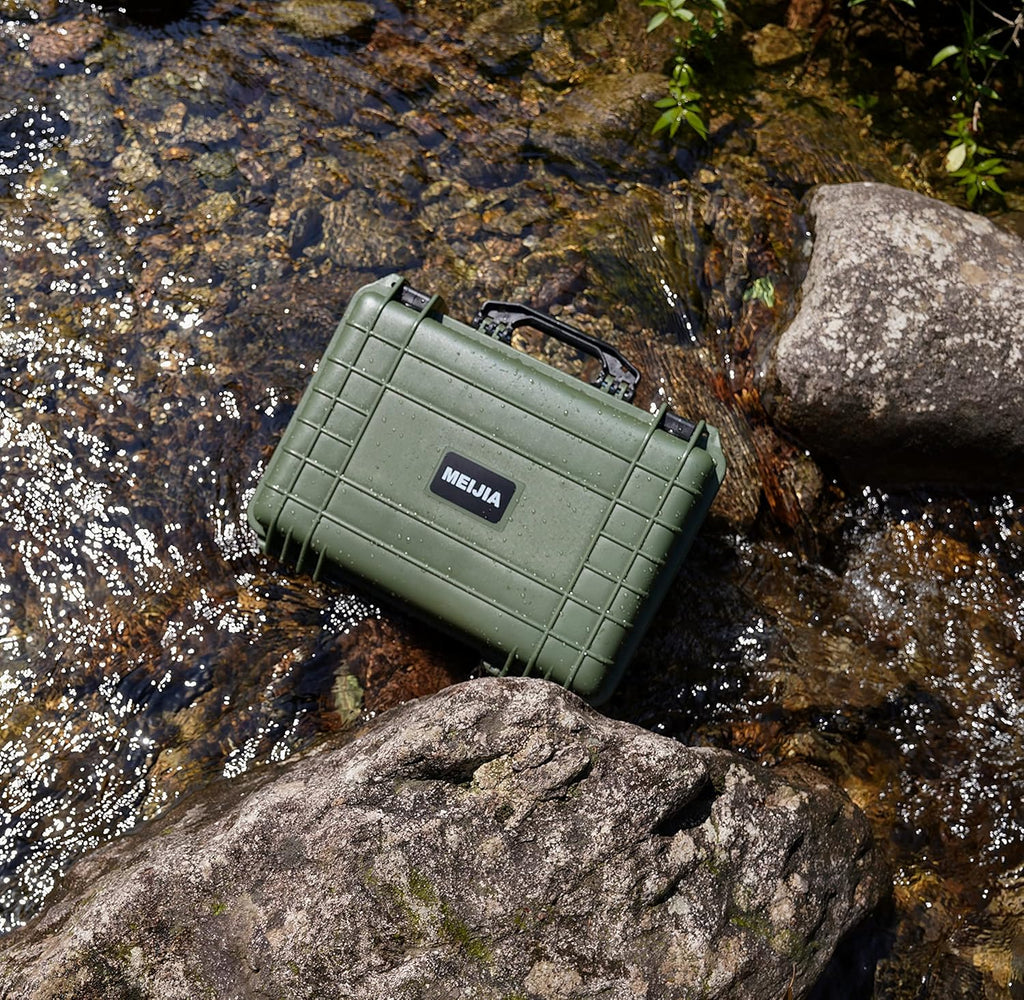 MEIJIA Portable All Weather Waterproof Protective Case,Hard Case,Camera Case With Customized Fit Foam,Fit Use of Drones,Camera,Equipments,Pistols,13.35 x11.63x5.98inches (Green)