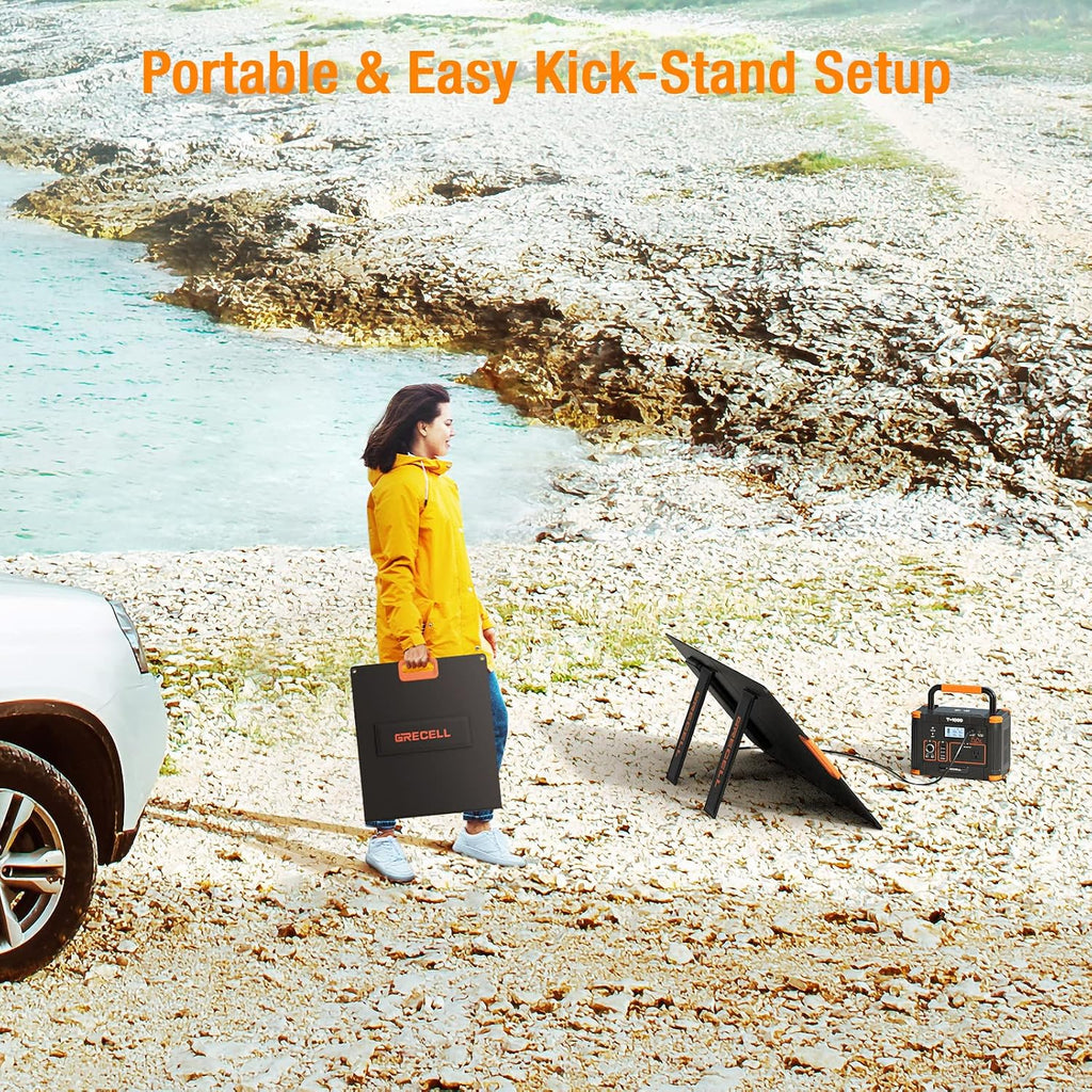 GRECELL 100W Portable Solar Panel for Power Station Generator, 20V Foldable Solar Cell Solar Charger with High-Efficiency Battery Charger for Outdoor Camping Van RV Trip