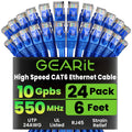 GearIT Cat 6 Ethernet Cable Pack - 24-Pack 6 ft Cat6 Ethernet Patch Cables | RJ45 Network Patch Cable, 10 Gbps Snagless Gold-Plated Connectors - Ethernet Cable Cat 6 for PC, TV, Router - Blue