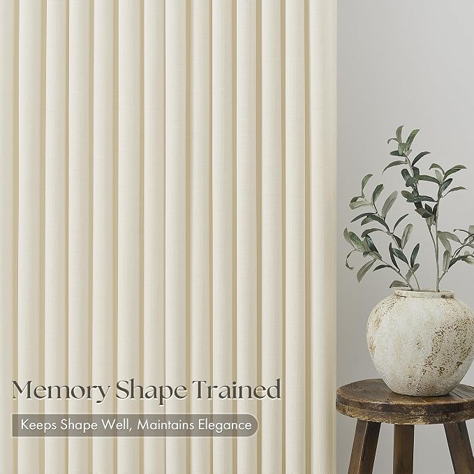 Cream Beige Pinch Pleated Linen Curtains 102 Inch 4 Panels Set - Image 4