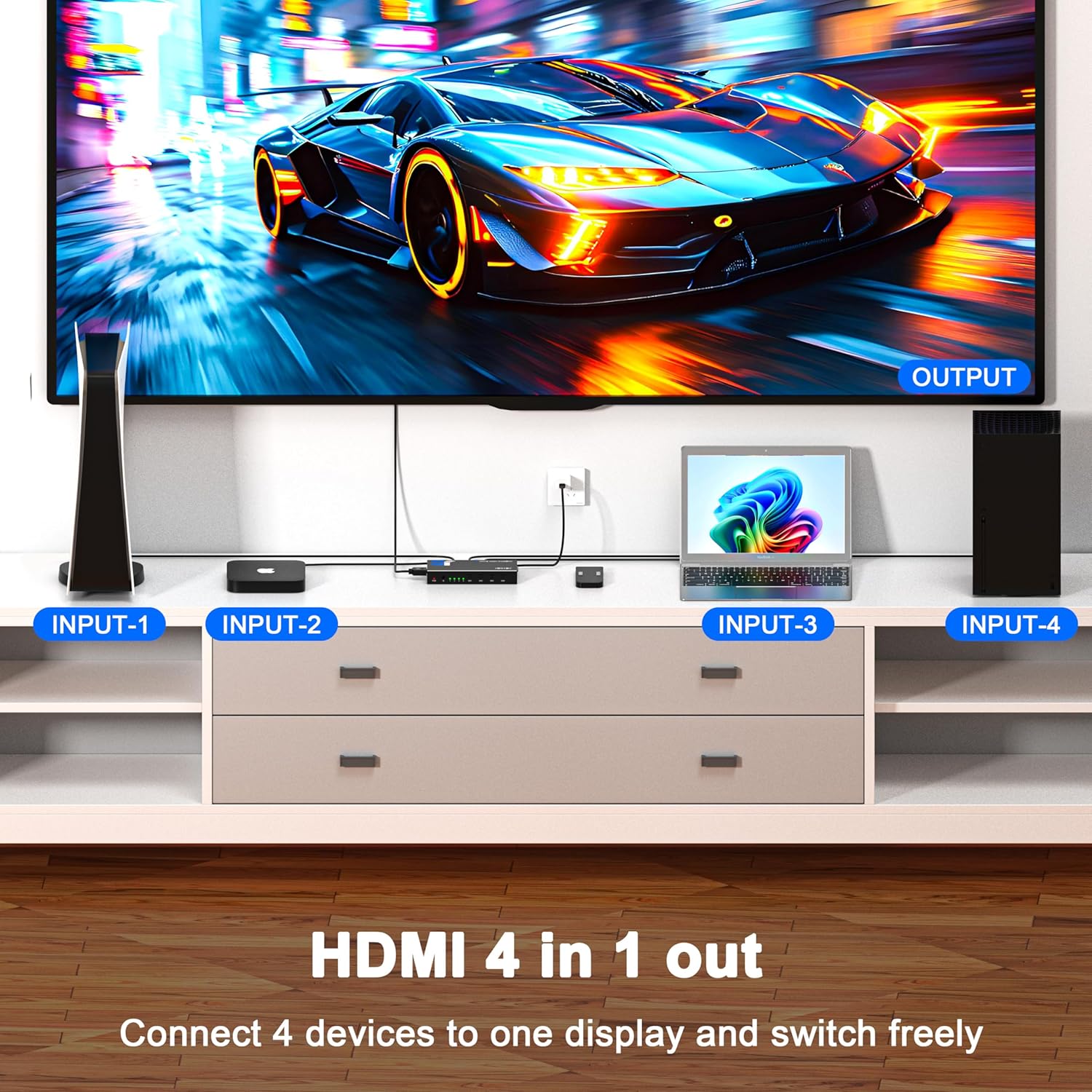 HDMI Switch 4 in 1 Out 4K@60Hz, 4 Ports HDMI Switcher Selector with Remote, Support HDCP 2.2 HD R10+ Dolby Vision/Atmos 18Gbps CEC for Apple TV Game PC PS4 5 Pro Xbox Roku
