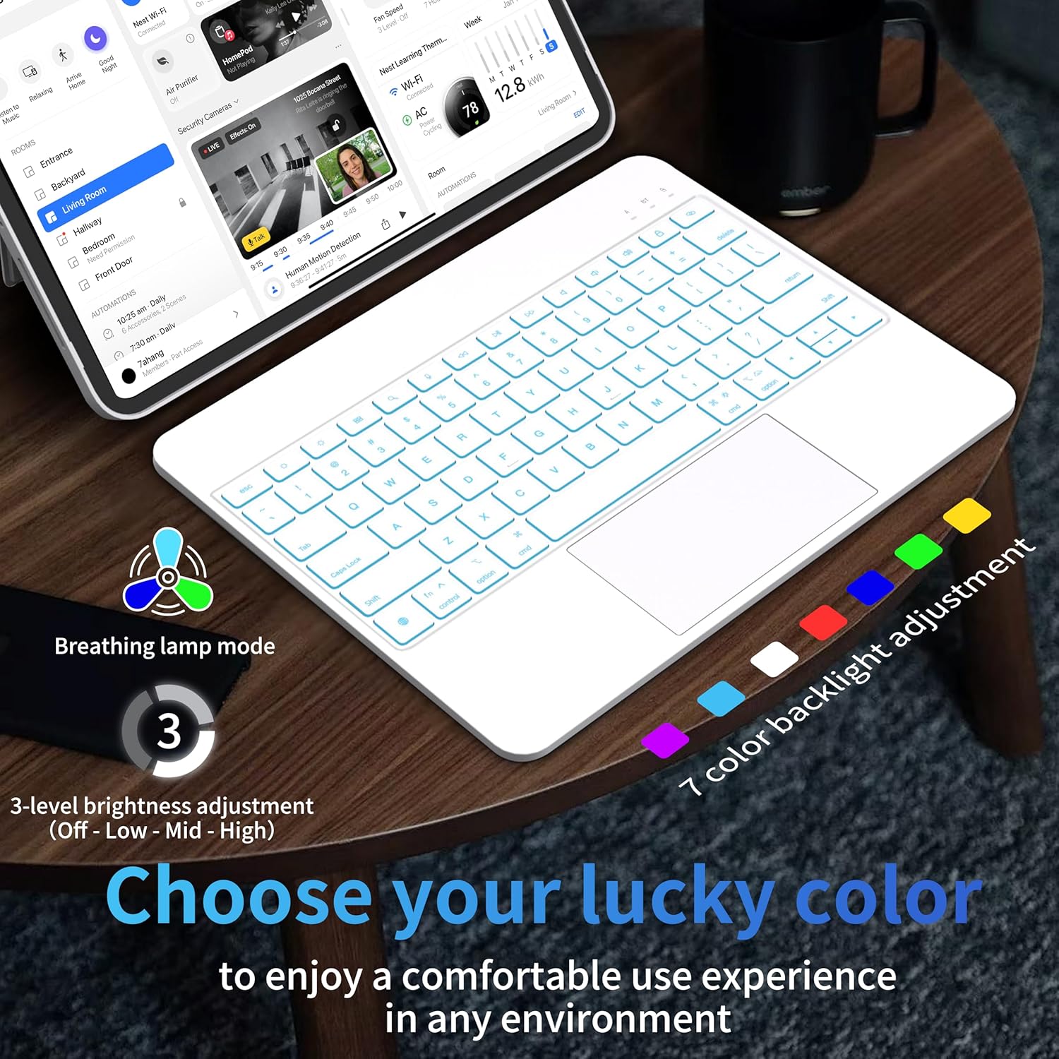iPad Pro 13 Inch Case 2024 with Keyboard, Magnetic Detachable Keyboard Case for iPad Pro 13 Inch (M4, 2024) with 7 Colors Backlight, Multi-Touch Trackpad, Portrait/Landscape Mode (White)