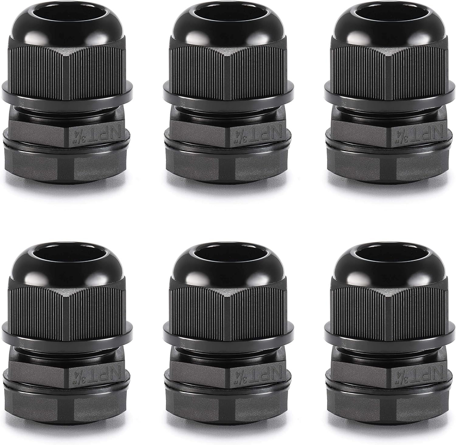 QILIPSU 6pcs 3/4" NPT Cable Gland Waterproof IP68 Nylon Cable Pass Through Cord Grip Connector Strain Relief Wire Grommet