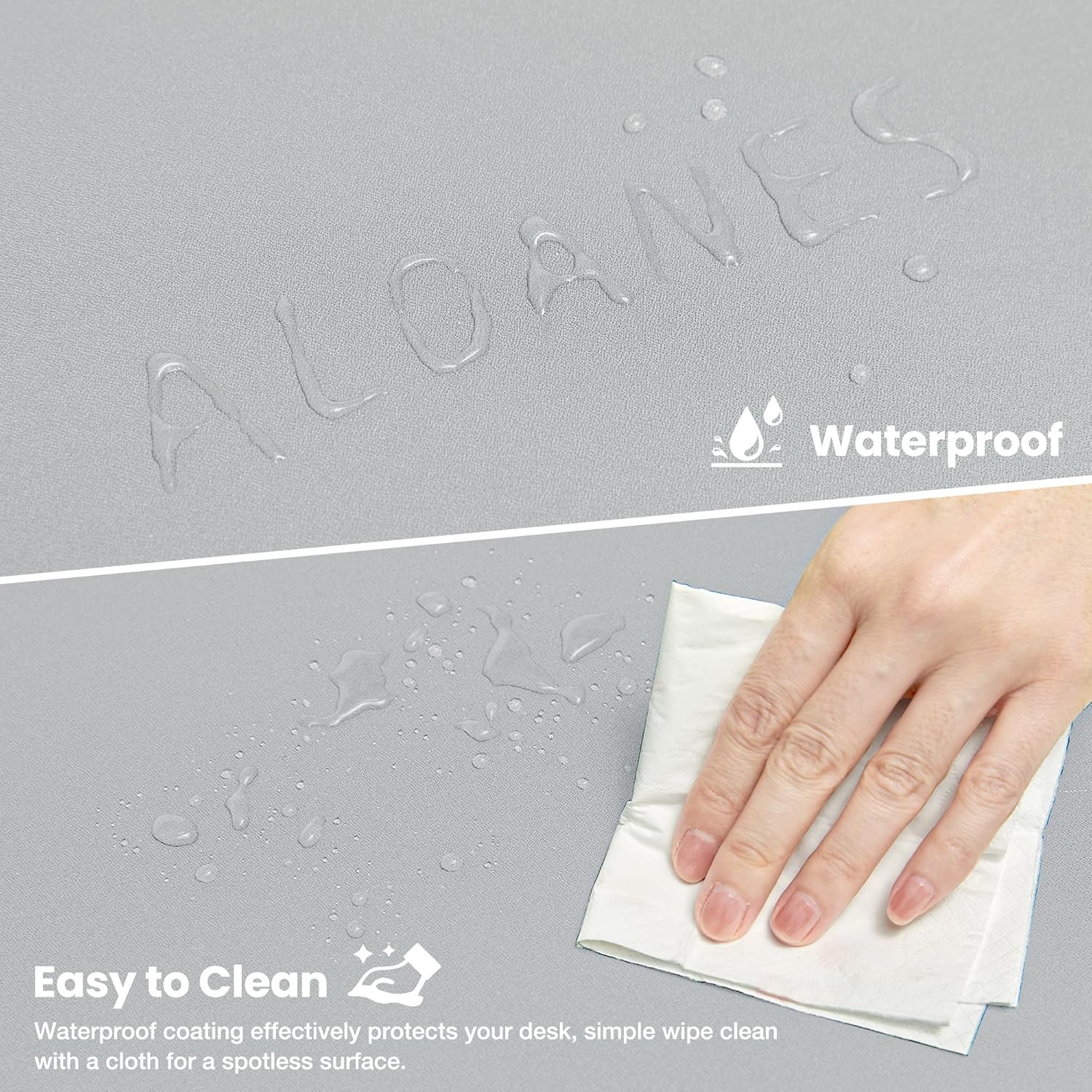 ALOANES Waterproof Mouse Pad with Durable Stitched Edge, XL Gaming Keyboard Pad, Non-Slip Rubber Base Mouse Mat, Extended Desk pad for Gamer, Office & Home, Gray Mousepad 31.5''x 11.8''x 0.12''