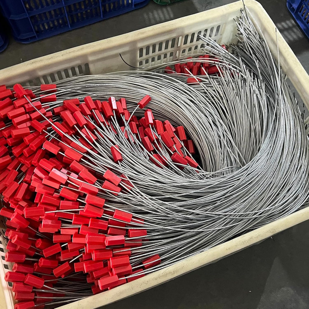 3.9 Feet Steel Wire Cable Seals Tamper Resistant Security Seal Tags Numbered Self-Locking Safety Seals Length 1.2m (Pack of 100pcs, Red)