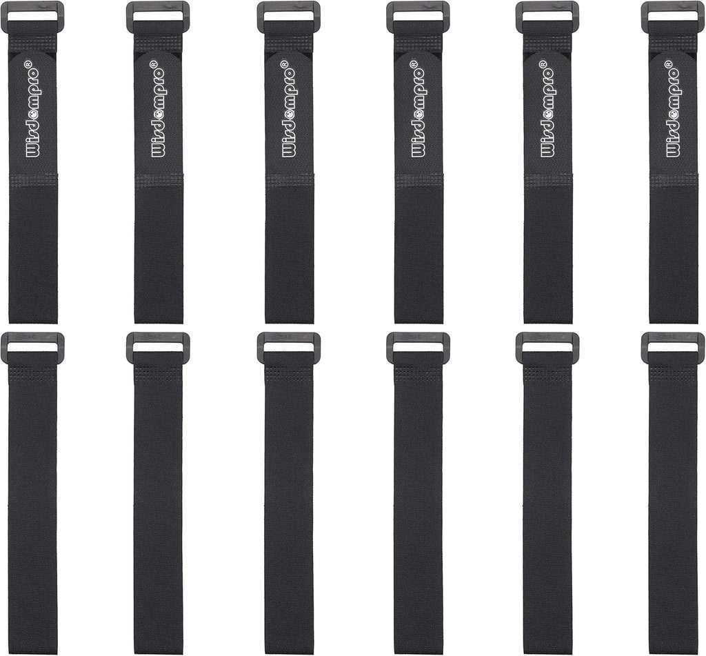 12 Pack 1 x 12 Inches Hook and Loop Reusable Fastening Cable Tie Down Straps by Wisdompro - Reusable, Durable Functional Ties to Keep Your Home, Office, Workspace from Tangled Messes of Cords