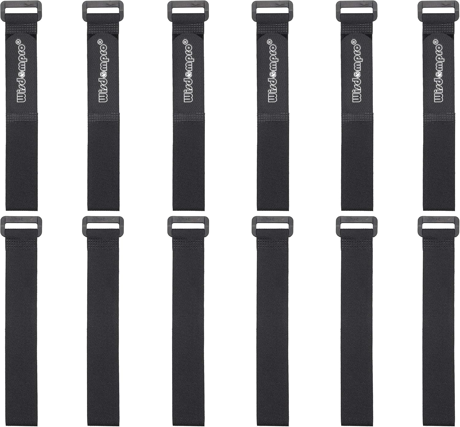 12 Pack 1 x 12 Inches Hook and Loop Reusable Fastening Cable Tie Down Straps by Wisdompro - Reusable, Durable Functional Ties to Keep Your Home, Office, Workspace from Tangled Messes of Cords