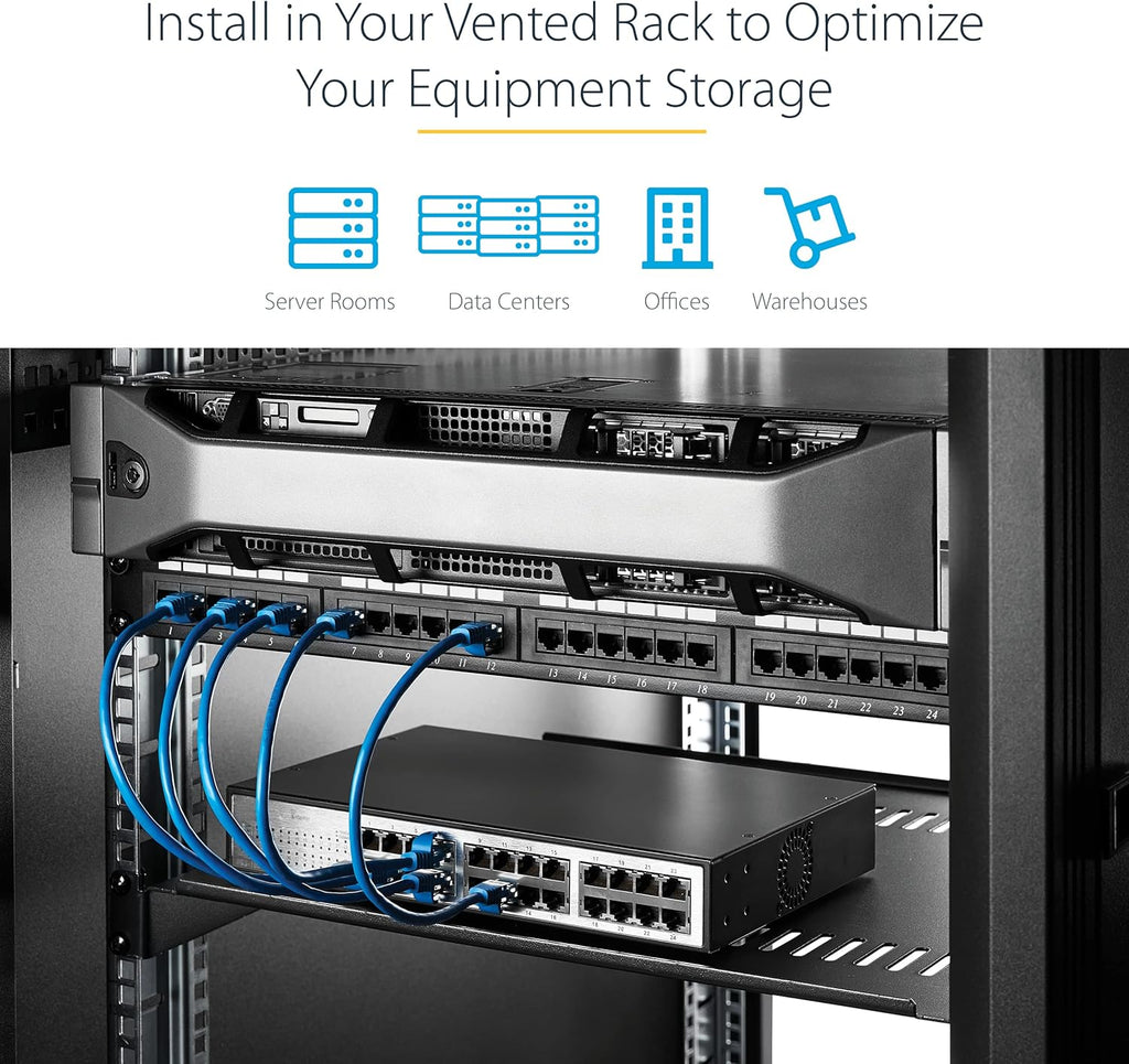 StarTech.com 2U Server Rack Shelf - Universal Vented Rack Mount Cantilever Tray for 19" Network Equipment Rack & Cabinet - Heavy Duty Steel - Weight Capacity 50lb/23kg - 22" Deep Shelf (CABSHELF22V)
