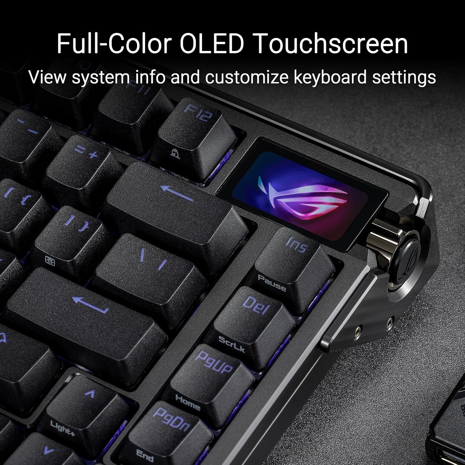 ROG Azoth Extreme 75 Custom Gaming Keyboard, Aluminum Chassis, Carbon Fiber Positioning Plate, Adjustable Gasket Mount, Three-Layer Dampening, Color OLED Touchscreen, ROG NX Snow Switches, PBT Keycaps