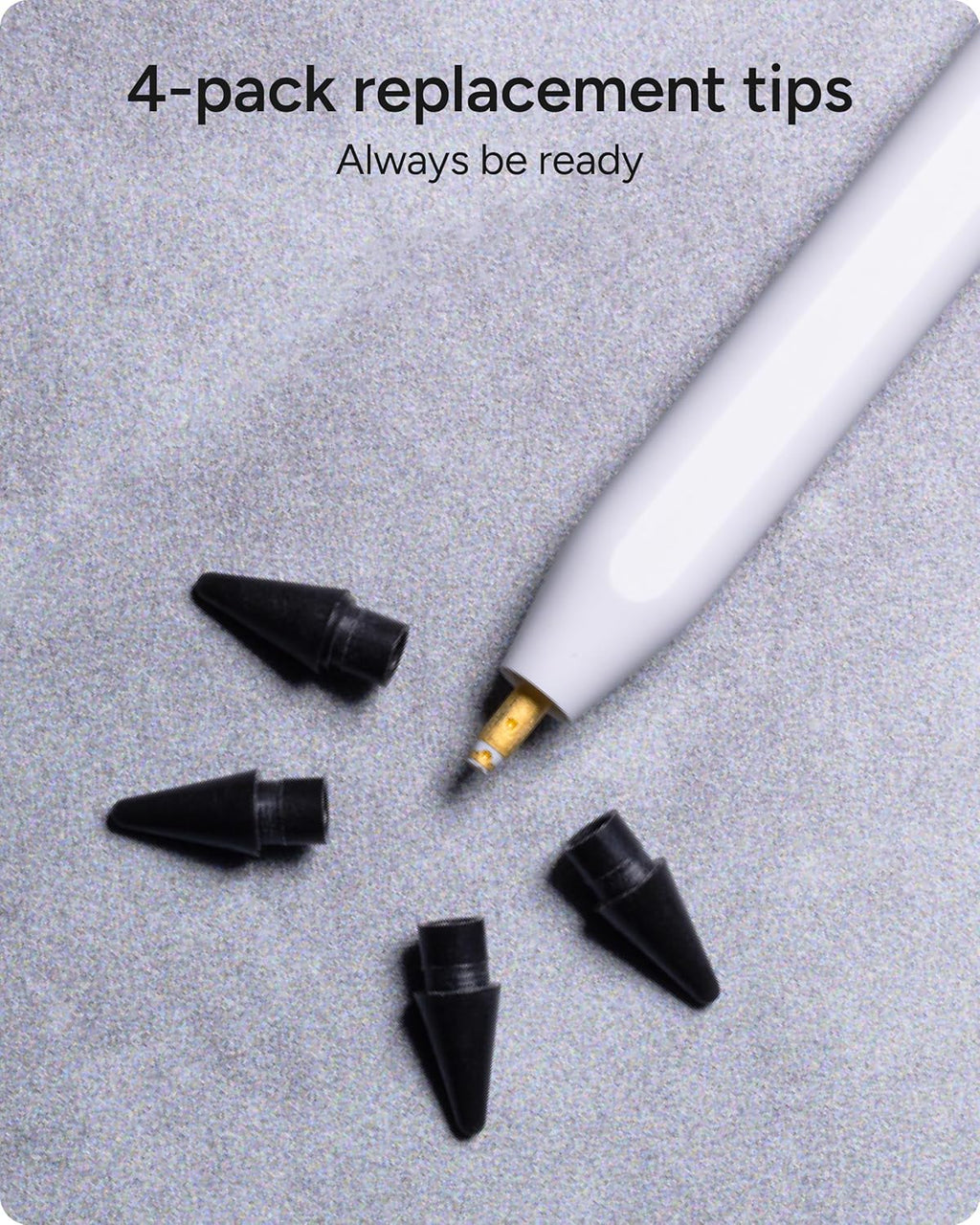 ZAGG Replacement Tips for Apple Pencil 1st Gen, 2nd Gen, & USB-C - Pack of 4, Smooth Writing, Perfect Friction, Black