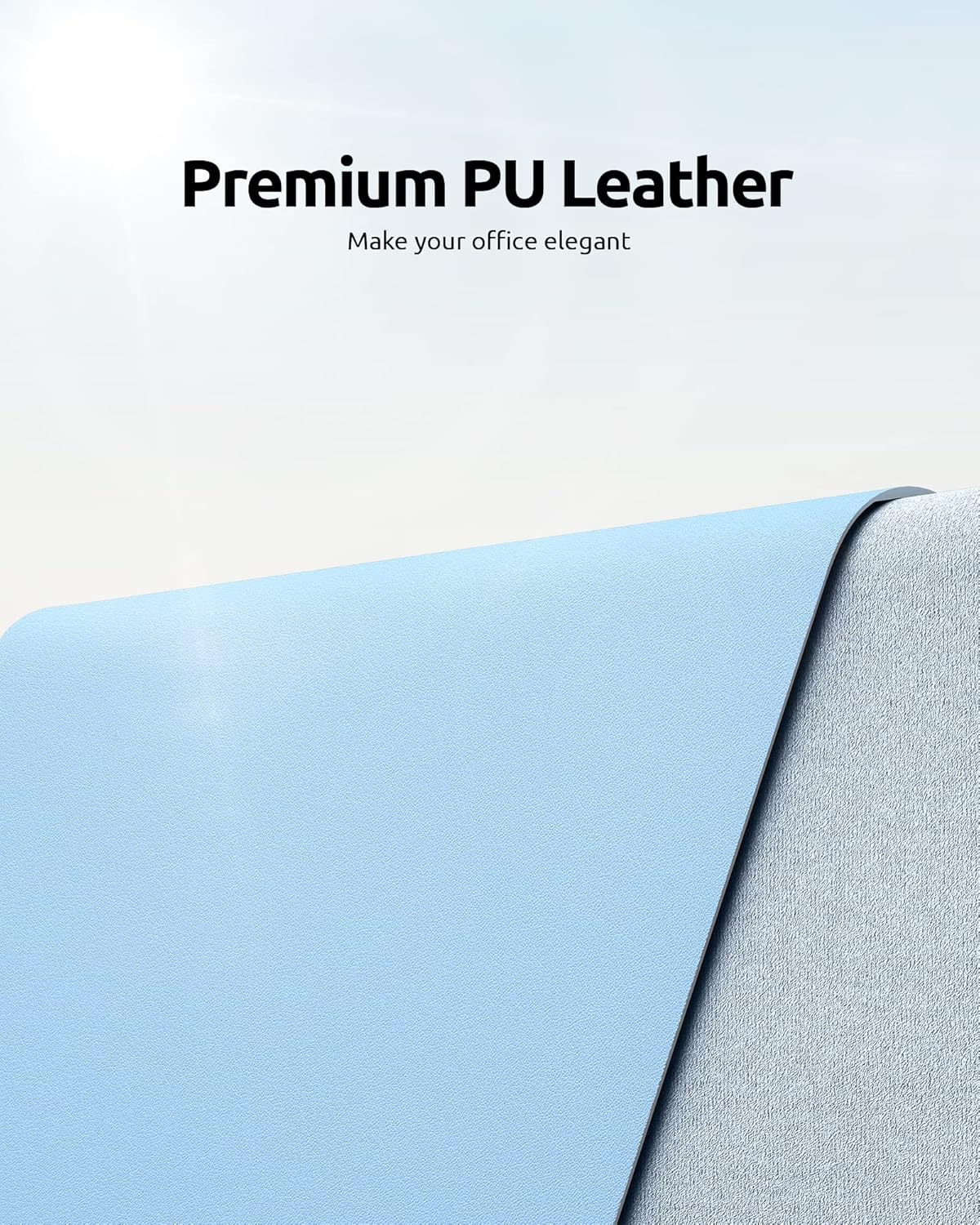 YSAGi Leather Desk Protector, Office Mat, Large Mouse Mat, Non-Slip PU Leather Blotter, Laptop Desk Pad, Waterproof Writing Pad for Office and Home (Baby Blue, 31.5" x 15.8")