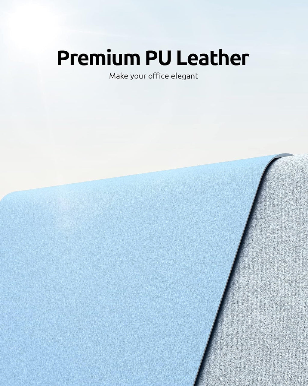 YSAGi Leather Desk Protector, Office Mat, Large Mouse Mat, Non-Slip PU Leather Blotter, Laptop Pad, Waterproof Writing Pad for Office and Home (Baby Blue, 35.4" x 17")