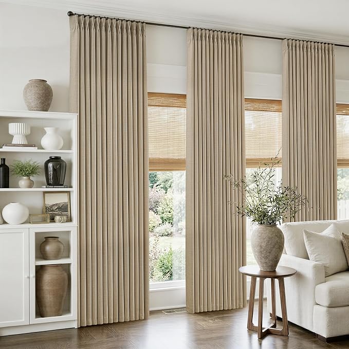 Burlywood Birch Linen Pinch Pleated 84 Inch Long Curtains 4 Panels Set - Image 8