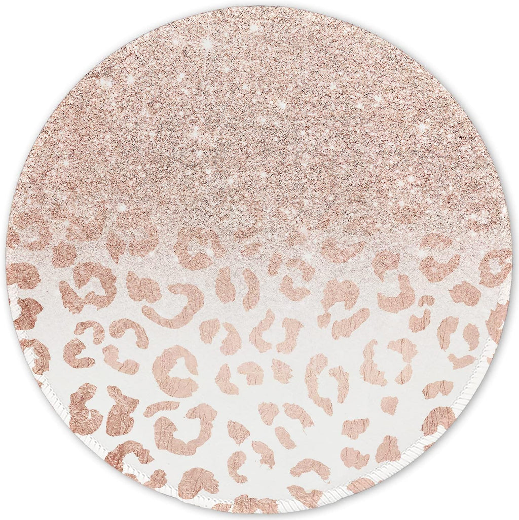ITNRSIIET Round Mouse Pad with Stitched Edge Premium-Textured Waterproof Non-Slip Rubber Base Desktop Protection Mat Diameter 8.7 inches, Rose Gold Leopard Print