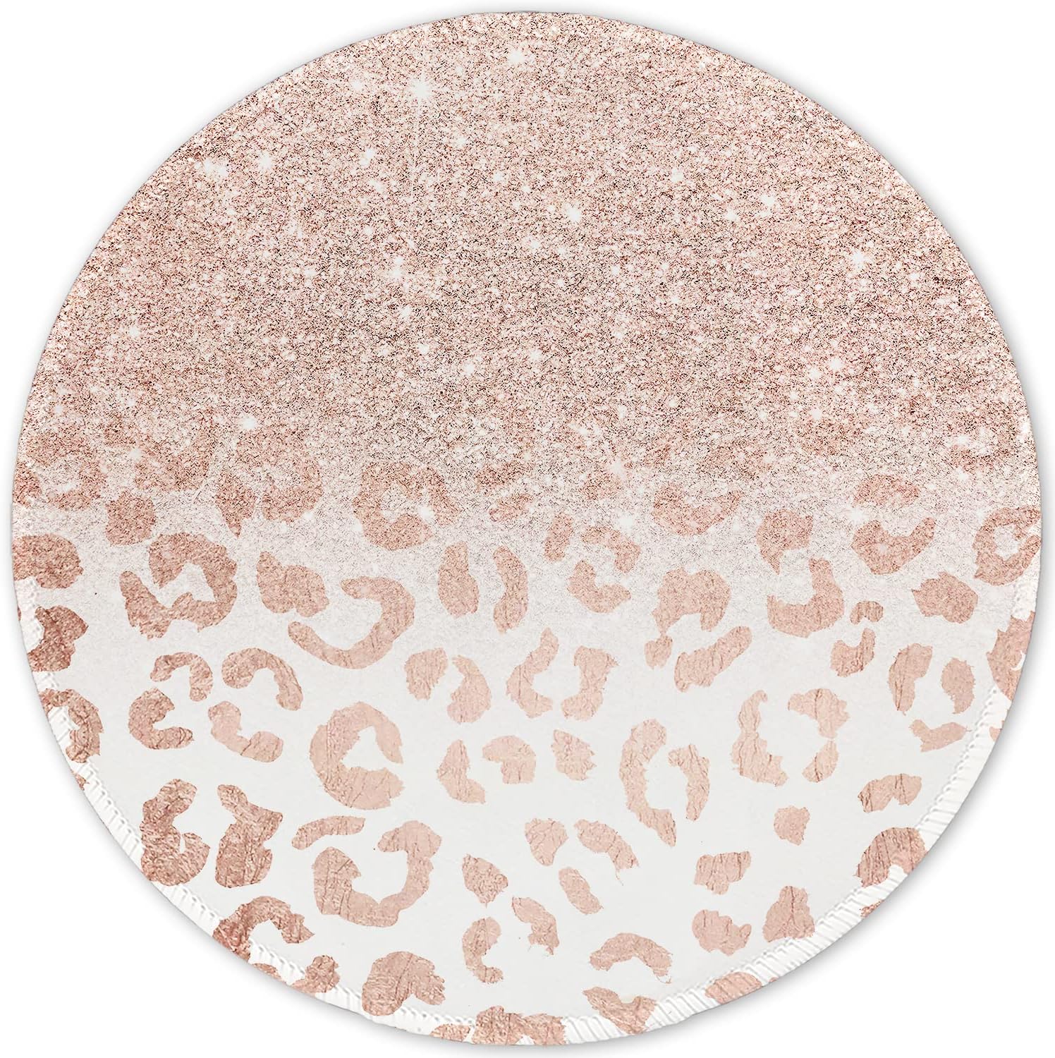 ITNRSIIET Round Mouse Pad with Stitched Edge Premium-Textured Waterproof Non-Slip Rubber Base Desktop Protection Mat Diameter 8.7 inches, Rose Gold Leopard Print