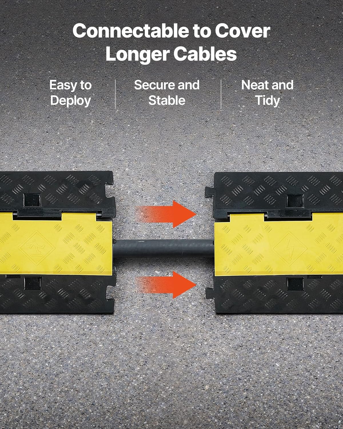 VEVOR Cable Protector Ramp, 2 Channel Heavy Duty 39.37'' Rubber Cord Hose Wire Cover, 2.2''W x 2''H Channel Size, Traffic Speed Bump with Flip-Open Top Cover, for Indoor Outdoor Use