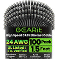 GEARit Cat 6 Ethernet Cable Pack - 100-Pack 1.5 ft Cat6 Ethernet Patch Cables | RJ45 Network Patch Cable, 10 Gbps Snagless Gold-Plated Connectors - Ethernet Cable Cat 6 for PC, TV, Router - Black