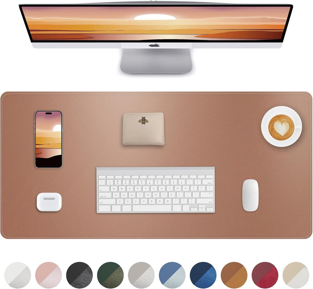 Leather Desk Pad Protector, Mouse Pad, Office Desk Mat, Non-Slip PU Leather Desk Blotter, Laptop Desk Pad, Waterproof Desk Writing Pad for Office and Home (Champagne Gold, 31.5" x 15.7")