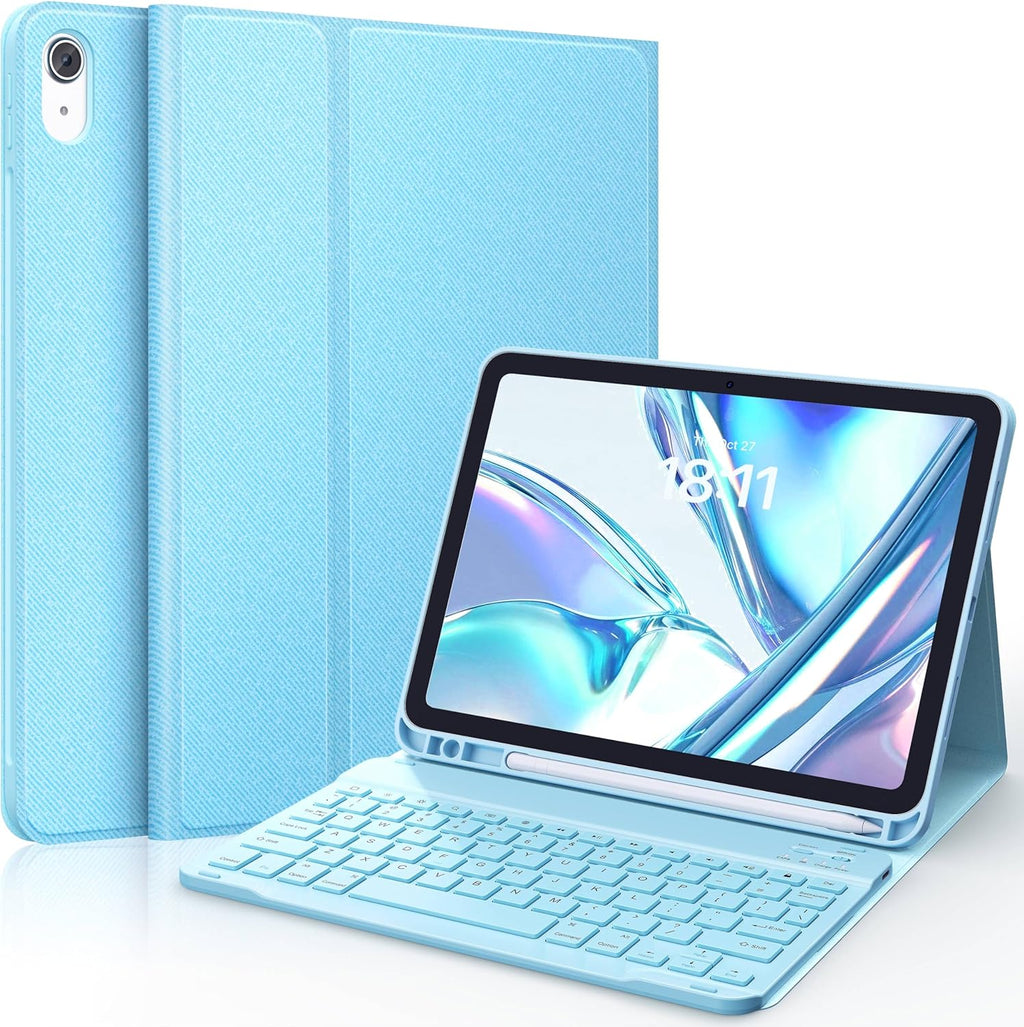 CHESONA Keyboard Case for iPad (A16) 11th/10th Generation (2025/2022), Detachable Wireless Keyboard, Stand Folio Keyboard Cover with Pencil Holder, Thin & Light (Light Blue)