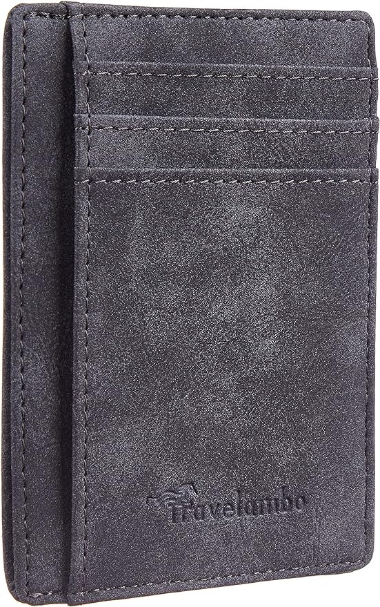 Travelambo Slim Wallet Front Pocket Minimalist Leather RFID Blocking Medium Size by Travelambo